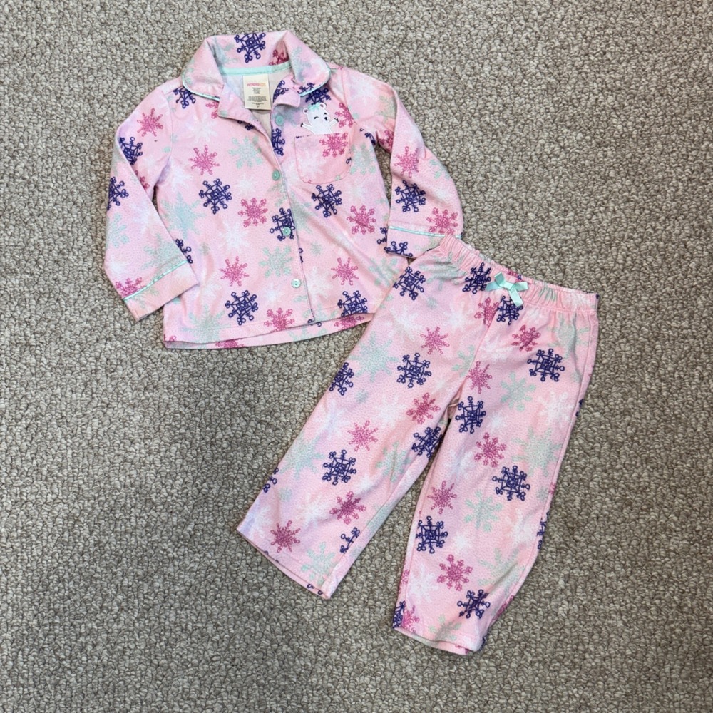 Wonderkids Girls Pink Snowflake Fleece Pajama Set Size‎ 2T Polar Bear